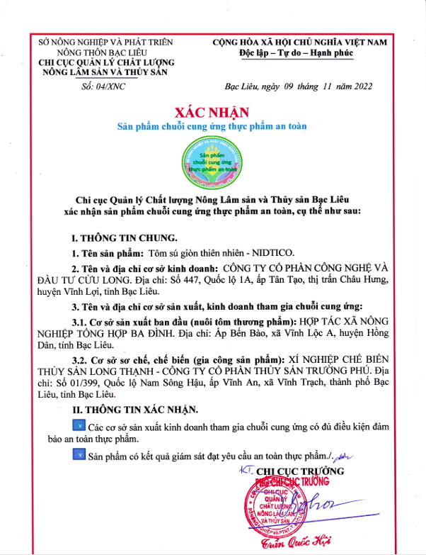 Tôm sú giòn - chứng nhận an toàn - Hợp Tác Xã Nông Nghiệp Tổng Hợp Ba Đình